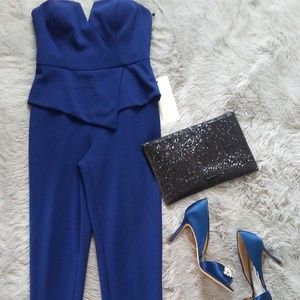 Adriana Papell strapless asymmetrical jumpsuit